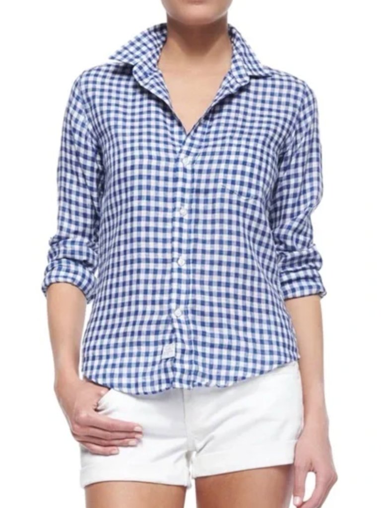 Frank & Eileen Barry Crinkle Relaxed Fit Cotton Button Up Shirt Womens Medium